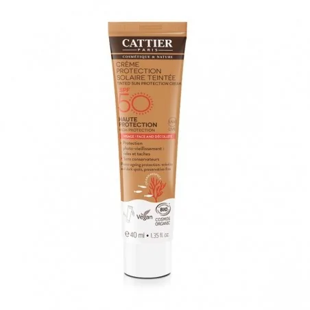 Cattier Crème Protection Solaire Teintée SPF 50 Bio – 40 ml
