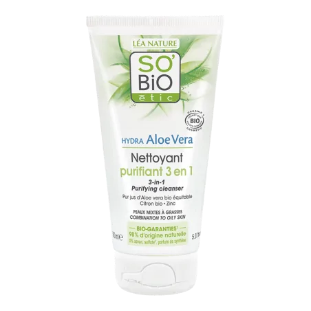 SO'BIO ÉTIC – Gel Nettoyant Purifiant 3 en 1 Hydra Aloe Vera 150 ml